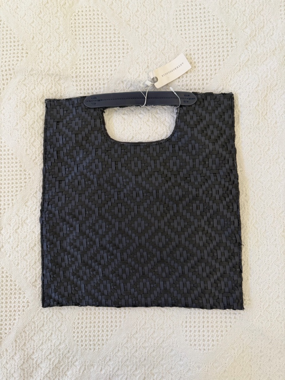 Anthropologie Black Woven Cutout-Handle Tote